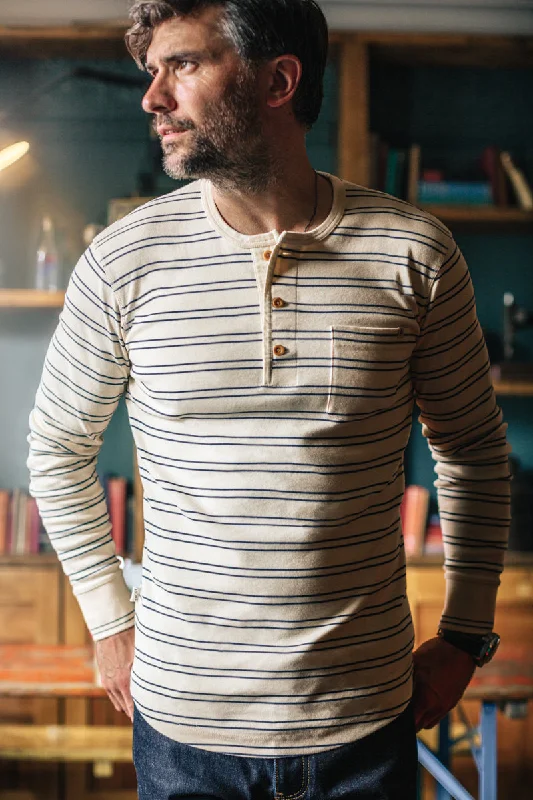 &SONS Clipper Striped Henley Shirt Raw/Navy Masculine Men's Thick Masculine Men's Thick &SONS Clipper Striped Henley Shirt Raw/Navy Masculine Men's Thick Masculine Men's Thick