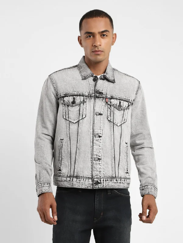 Men's Solid Spread Collar Denim Jacket Dapper Men's Bow Dapper Men's Bow