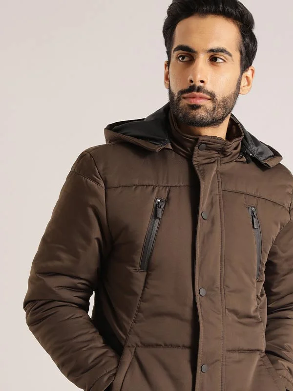 Men Solid Full Sleeve Parka Jacket Hip Men's Urban Hip Men's Urban