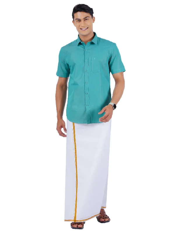 Men Cotton Half Sleeves Shirt with 1/2'' inch Gold Jari Dhoti Combo Lumberjack Lumberjack