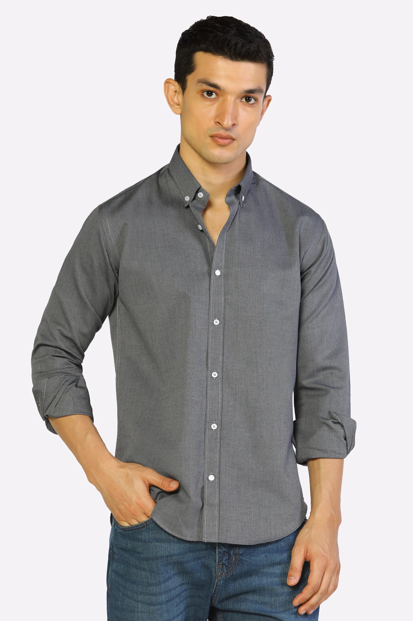 Grey Oxford Textured Casual Shirt Dynamic Men's Glow Dynamic Men's Glow