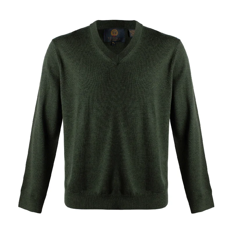 Extra Fine 'Zegna Baruffa' Merino Wool V-Neck Sweater in Dark Green by Viyella Tough Men's Military Tough Men's Military