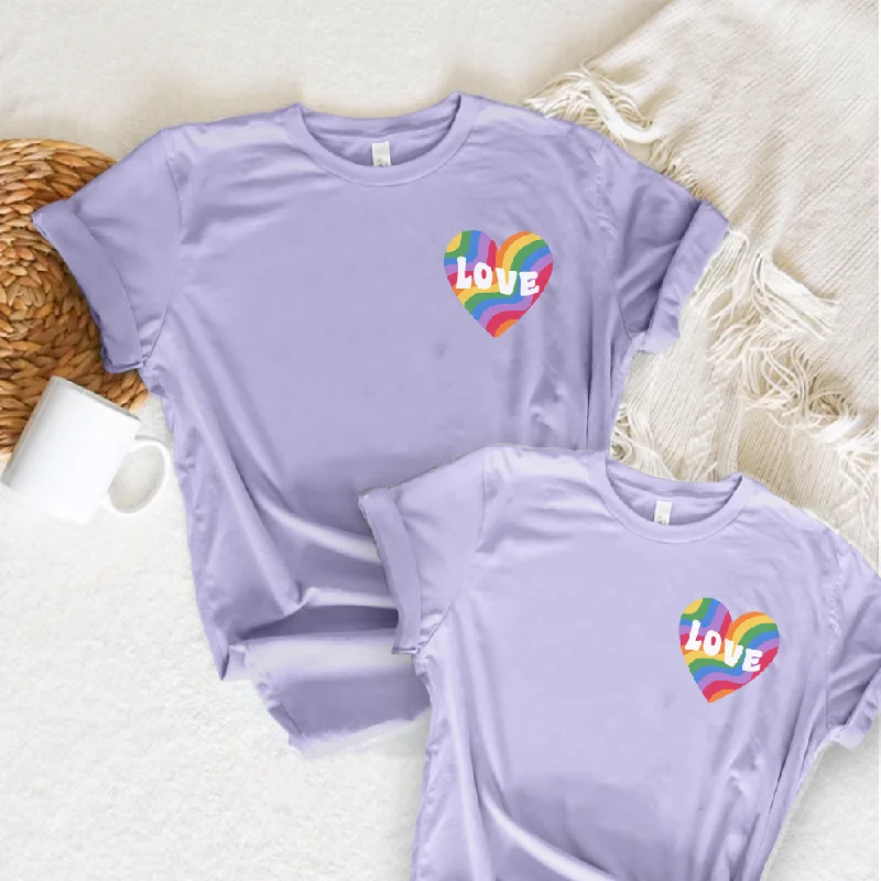 Pride Love Heart Pocket Logo Matching Lavender T-Shirt Laid Laid