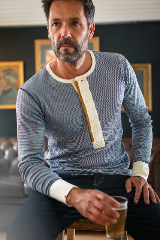 &SONS Wilder Henley Ticking Blue Cool Men's Skate Cool Men's Skate