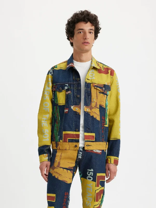 Men's Colorblock Collar Neck Denim Jacket Masculine Men's Thick Masculine Men's Thick
