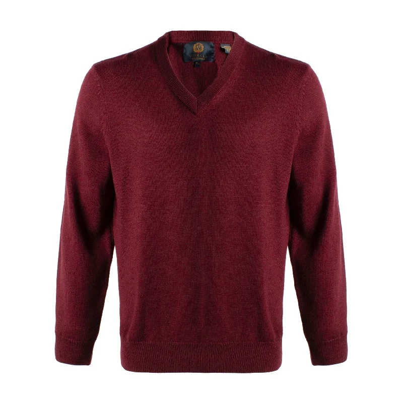 Extra Fine 'Zegna Baruffa' Merino Wool V-Neck Sweater in Port by Viyella Earthy Men's Sustainable Earthy Men's Sustainable Extra Fine 'Zegna Baruffa' Merino Wool V-Neck Sweater in Port by Viyella Earthy Men's Sustainable Earthy Men's Sustainable