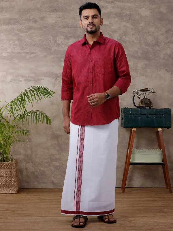Men Matching Border Dhoti & Shirt Set Full Maroon C81 Stylish Men's Tropical  Stylish Men's Tropical 