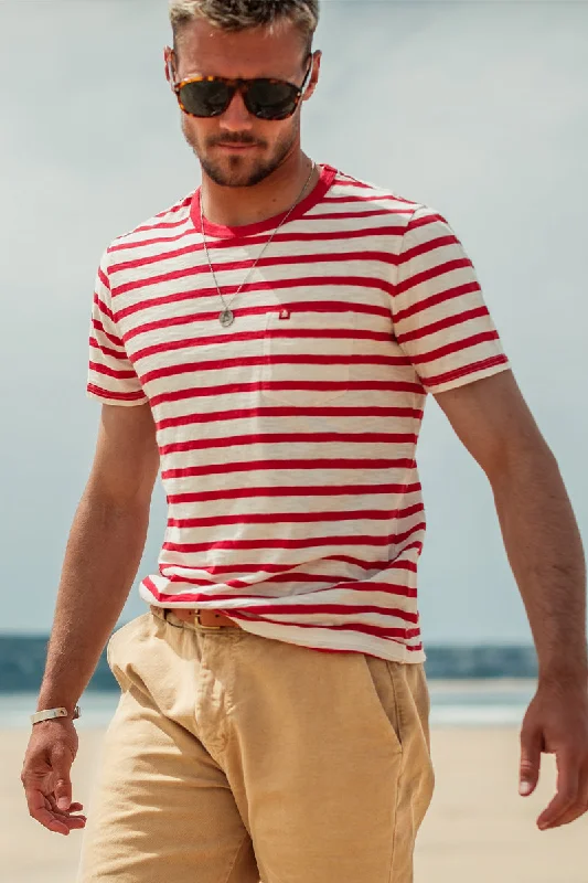 Breton Striped T Shirt Red Sporty Men's Athleisure  Sporty Men's Athleisure 