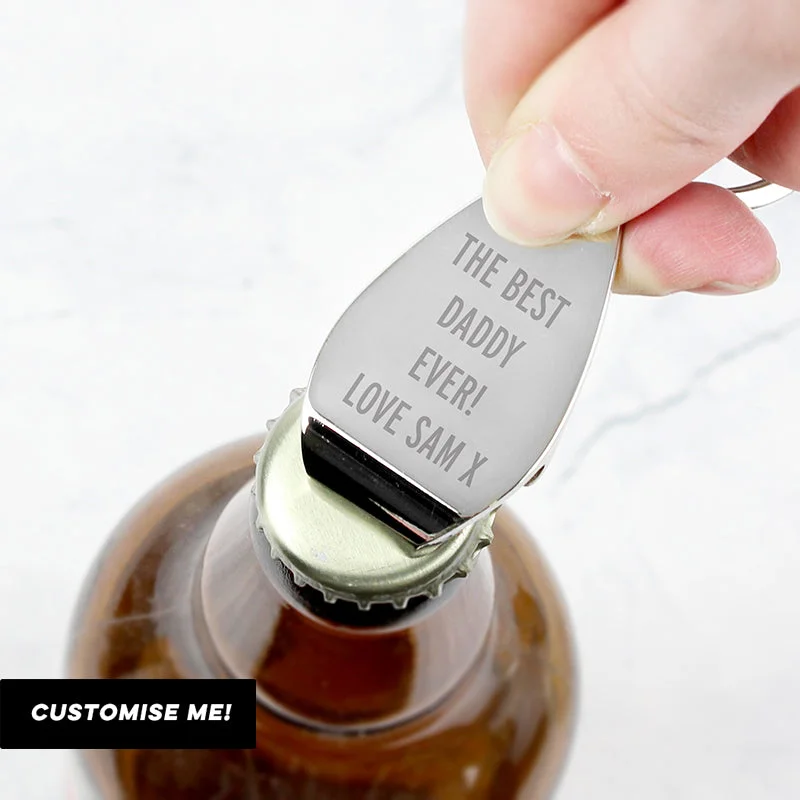 Personalised Any Message Bottle Opener Keyring (MRK-iD) Organic Organic