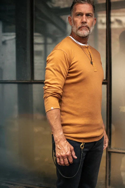 &SONS The New Elder Henley Shirt Tan Trendy Men's Oversized Trendy Men's Oversized
