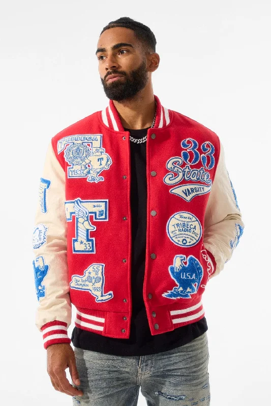 All American Varsity Jacket (Red) Unique Men's Upcycled Unique Men's Upcycled