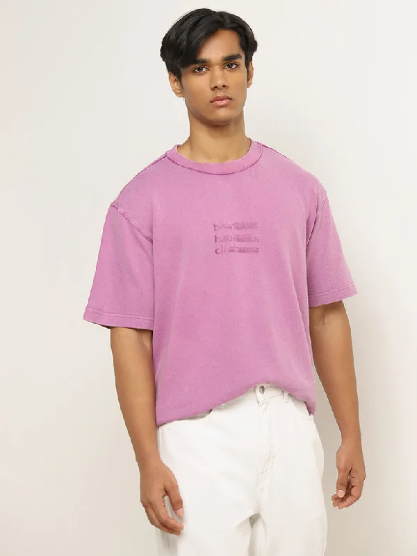 Nuon Dusty Pink Typographic Relaxed-Fit Cotton T-Shirt Beach Beach