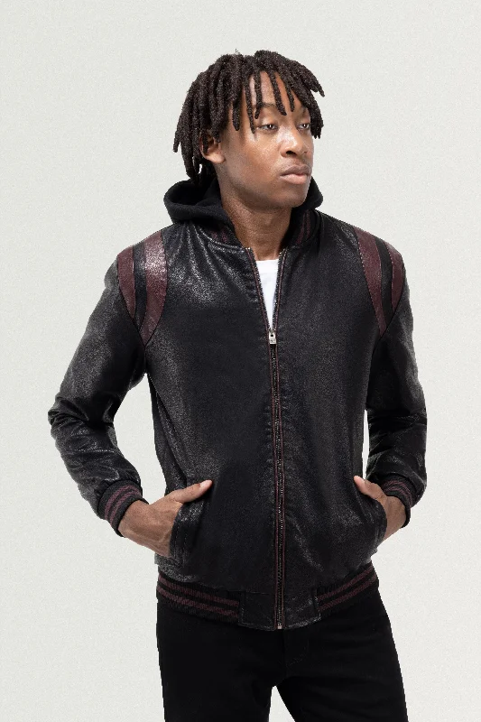 X RAY Men's Grainy PU Leather Hooded Jacket With Faux Shearling Lining Sporty Men's Athleisure  Sporty Men's Athleisure 