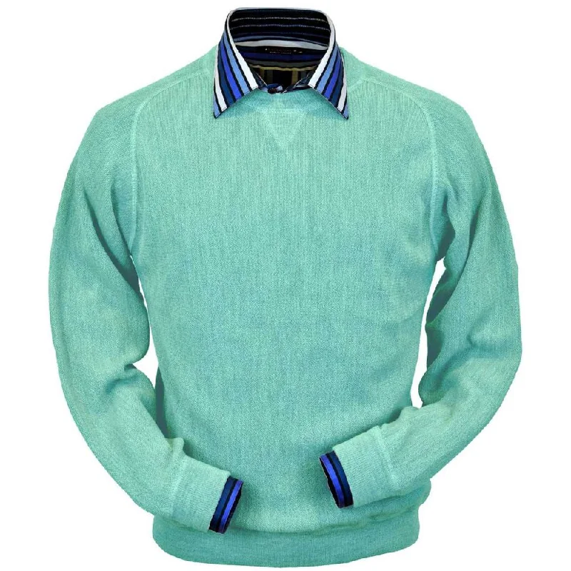 Baby Alpaca 'Links Stitch' Sweatshirt-Style Crew Neck Sweater in Aqua Heather by Peru Unlimited Sophisticated Men's  Sophisticated Men's 
