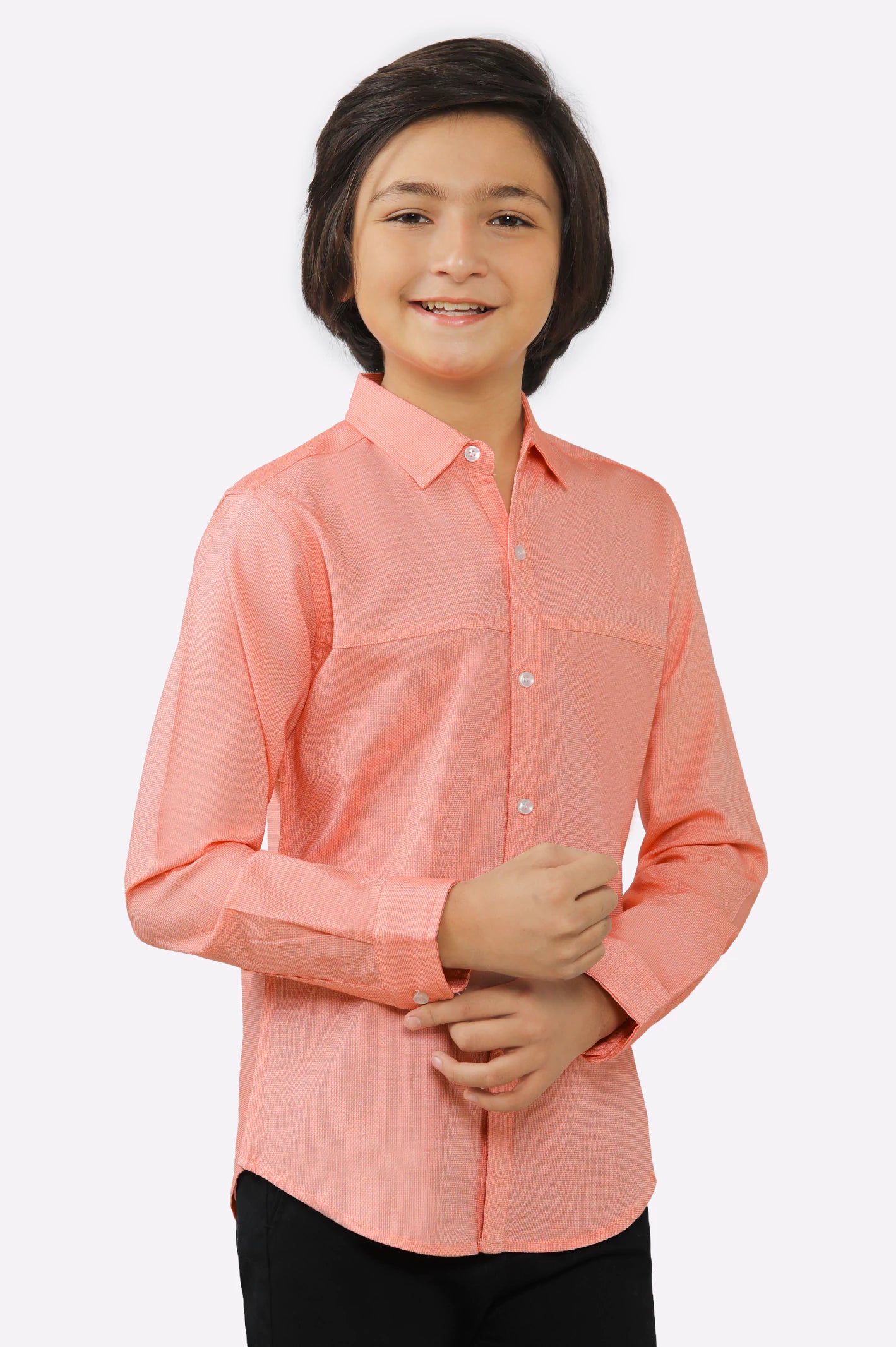 Orange Textured Casual Shirt Refined Men's European Refined Men's European