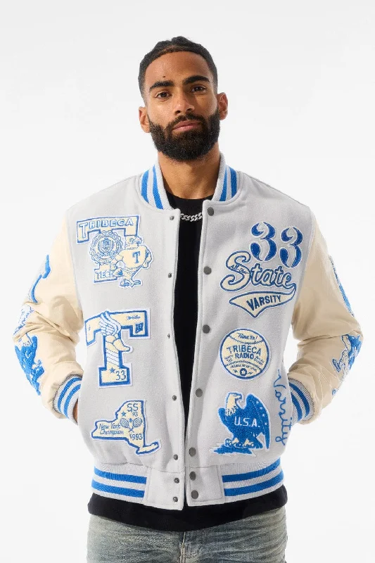 All American Varsity Jacket (Stone) Earthy Men's Sustainable  Earthy Men's Sustainable 
