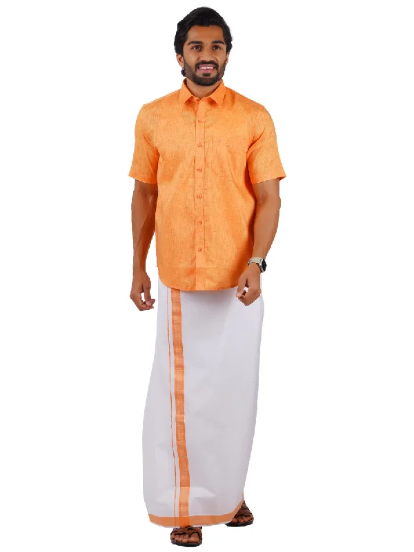 Men Readymade Adjustable Dhoti with Matching Shirt Half Orange C2 Dapper Men's Bow Dapper Men's Bow