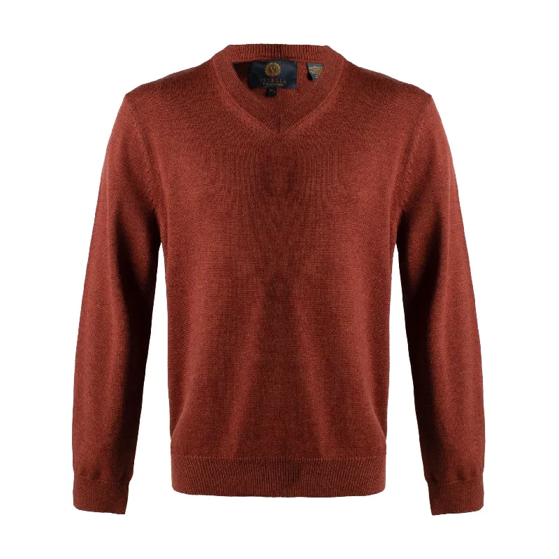 Extra Fine 'Zegna Baruffa' Merino Wool V-Neck Sweater in Rust by Viyella Vintage Men's 1970S Disco Vintage Men's 1970S Disco