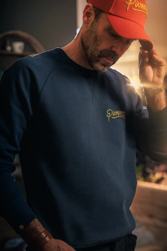 &SONS Embroidered Pioneers Sweatshirt Navy Masculine Men's Thick Masculine Men's Thick