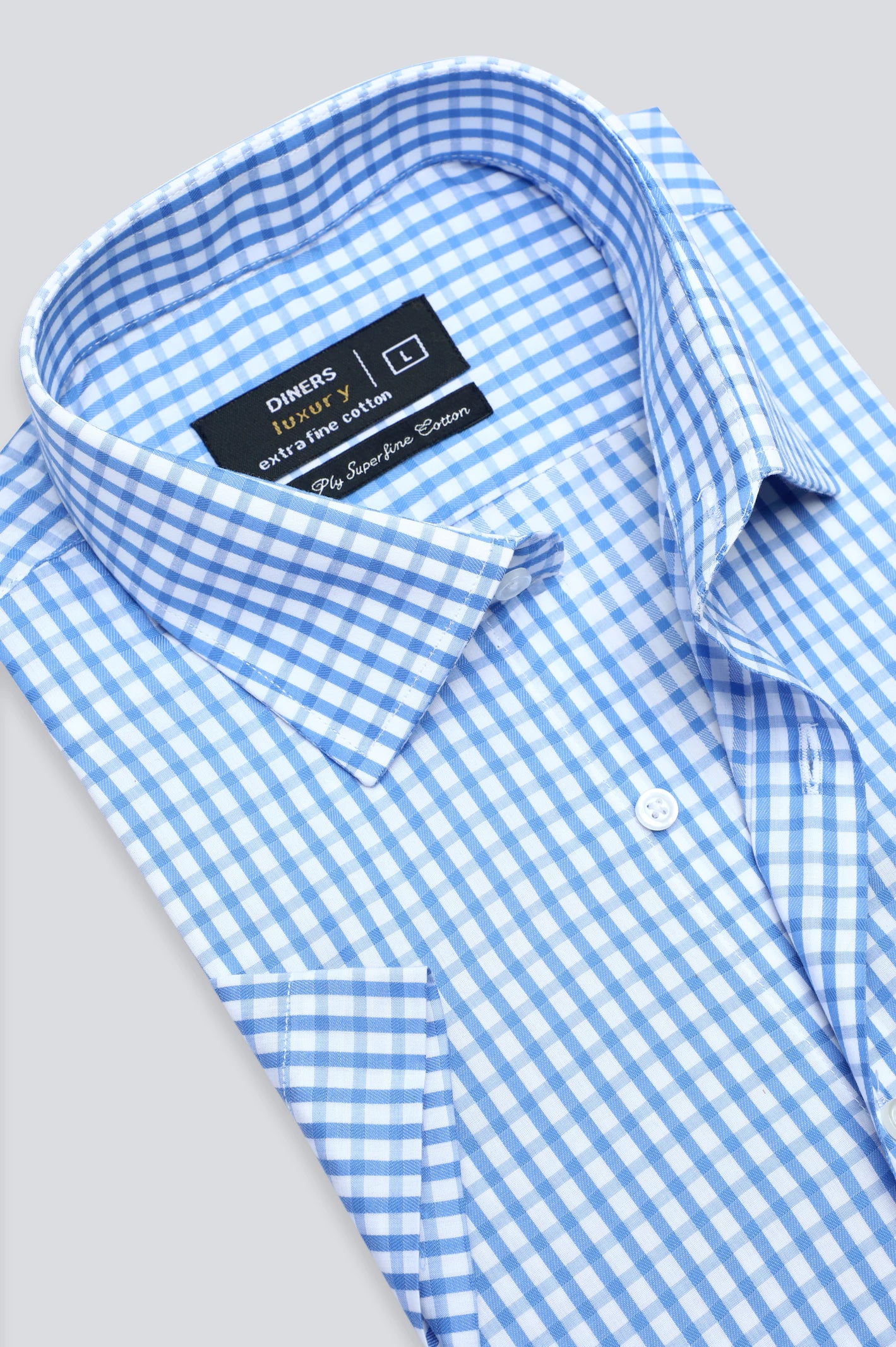 Blue Gingham Check Formal Shirt (Half Sleeves) Tailored Tailored