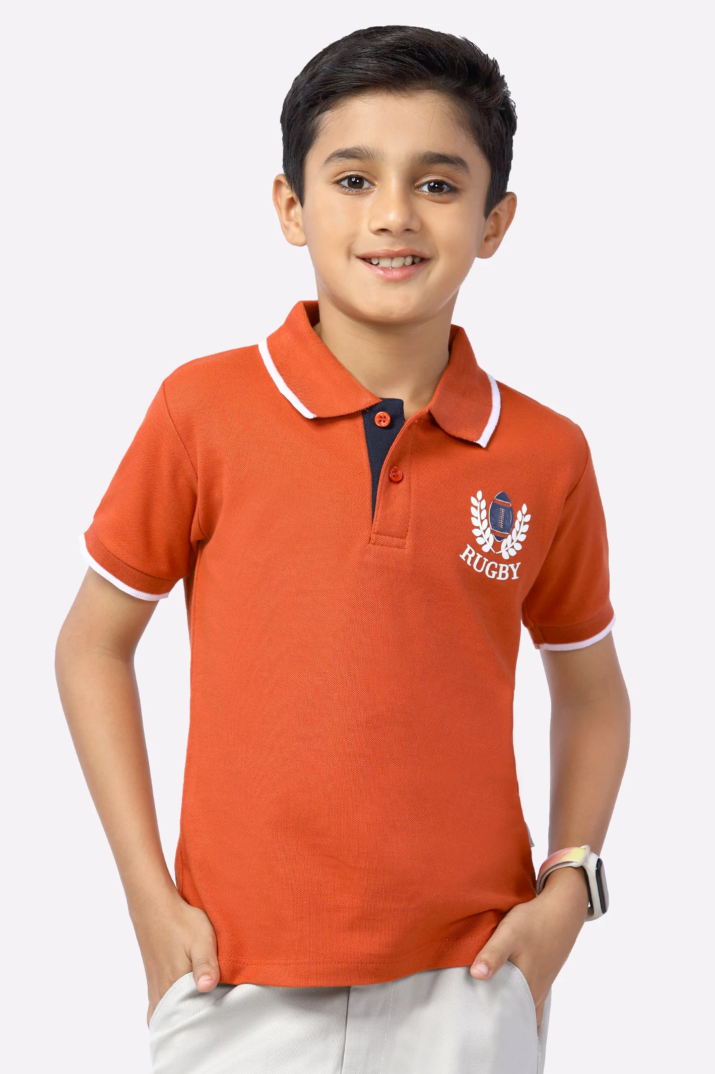 Rust Rugby Logo Print Polo Modern Men's Geometric Modern Men's Geometric