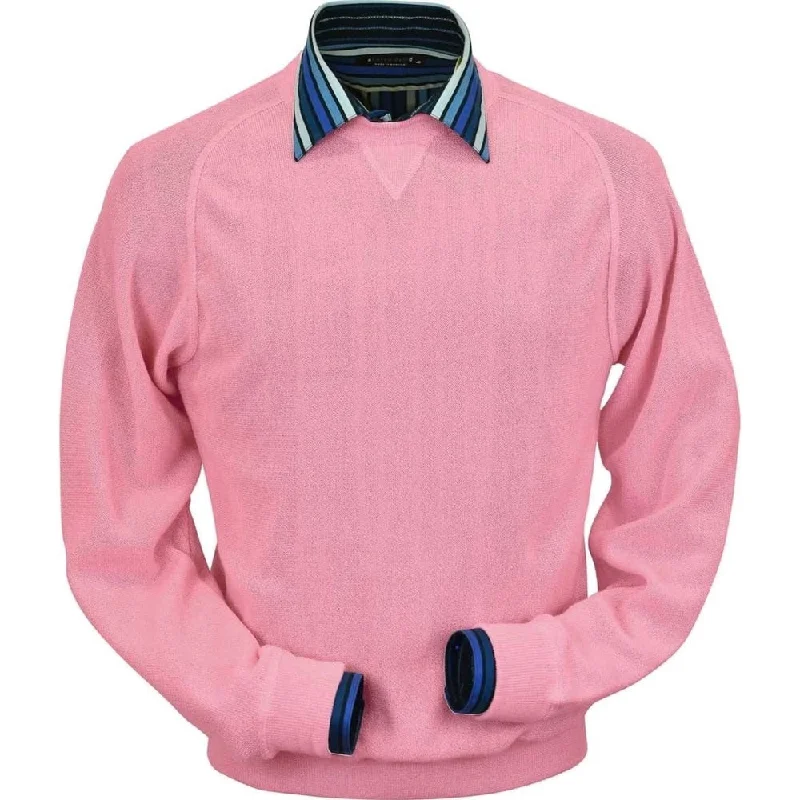 Baby Alpaca 'Links Stitch' Sweatshirt-Style Crew Neck Sweater in Coral by Peru Unlimited Sleek Men's Metallic Sleek Men's Metallic