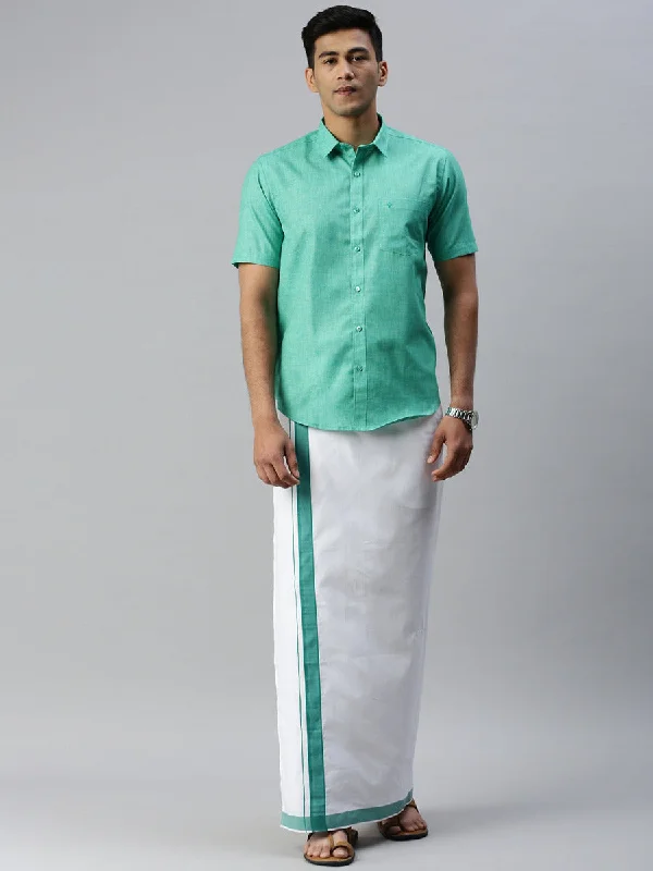 Men Matching Border Dhoti & Half Sleeves Shirt Set Trendy CC7 Edgy Men's Punk Edgy Men's Punk