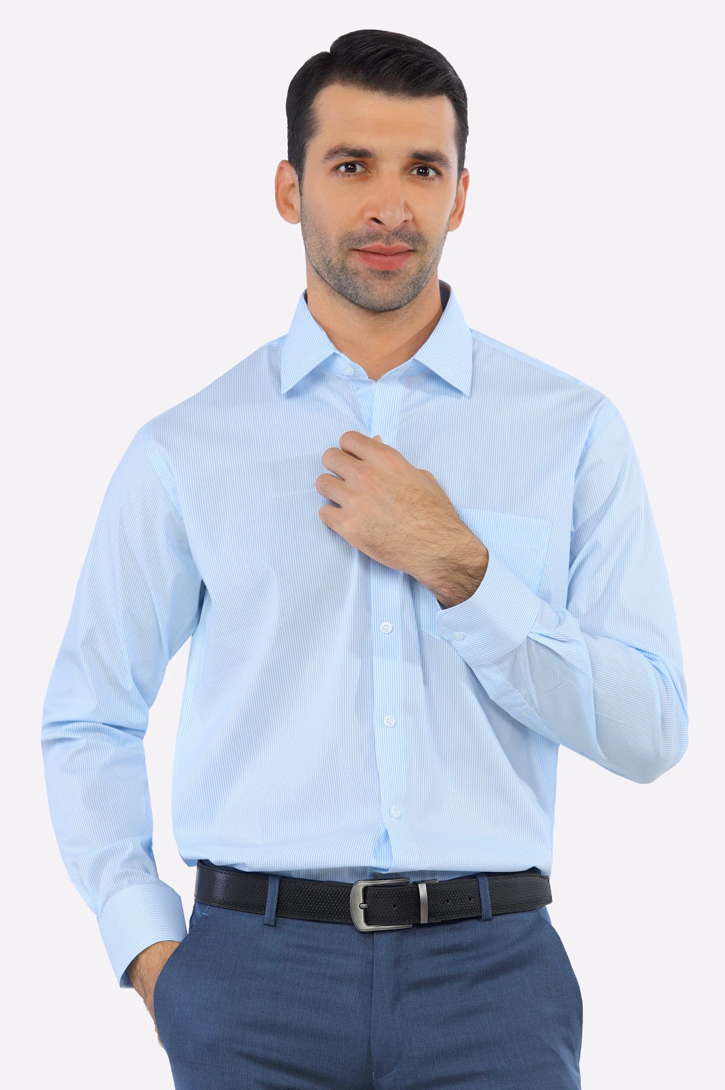 Blue Hairline Stripe Formal Shirt Preppy Men's College Preppy Men's College