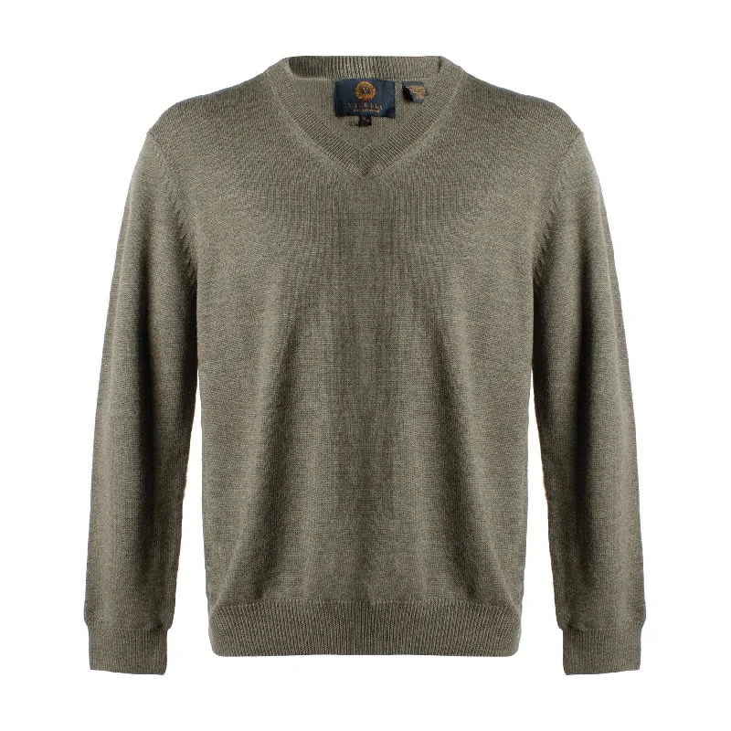 Extra Fine 'Zegna Baruffa' Merino Wool V-Neck Sweater in Sage Melange by Viyella Trendy Men's Oversized Trendy Men's Oversized