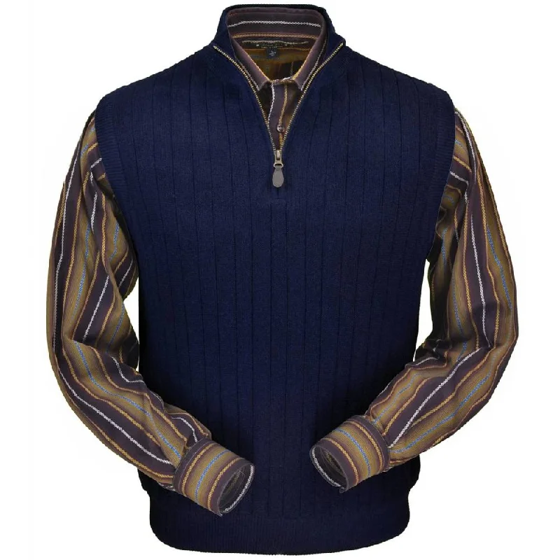 Baby Alpaca 'Links Stitch' Ribbed Zip-Neck Sweater Vest in Navy by Peru Unlimited Refined Men's Hand Refined Men's Hand