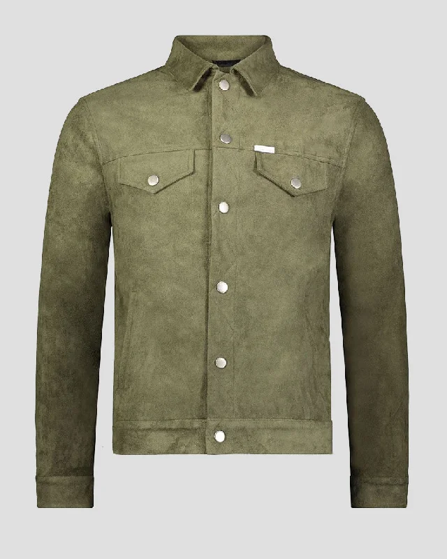 SG Vegan Suede Trucker Jacket - Olive Polished Men's Silk Polished Men's Silk