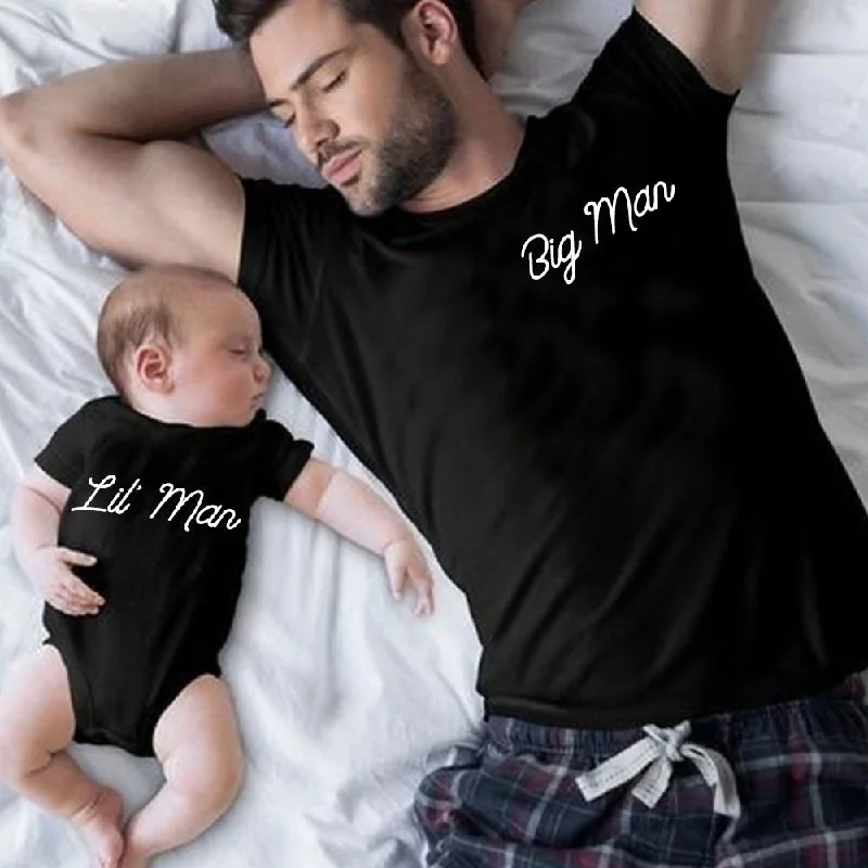 Script Big Man & Lil' Man & Lady Matching Tee & Bodysuits (MRK X) Minimalist Men's Casual Minimalist Men's Casual Script Big Man & Lil' Man & Lady Matching Tee & Bodysuits (MRK X) Minimalist Men's Casual Minimalist Men's Casual