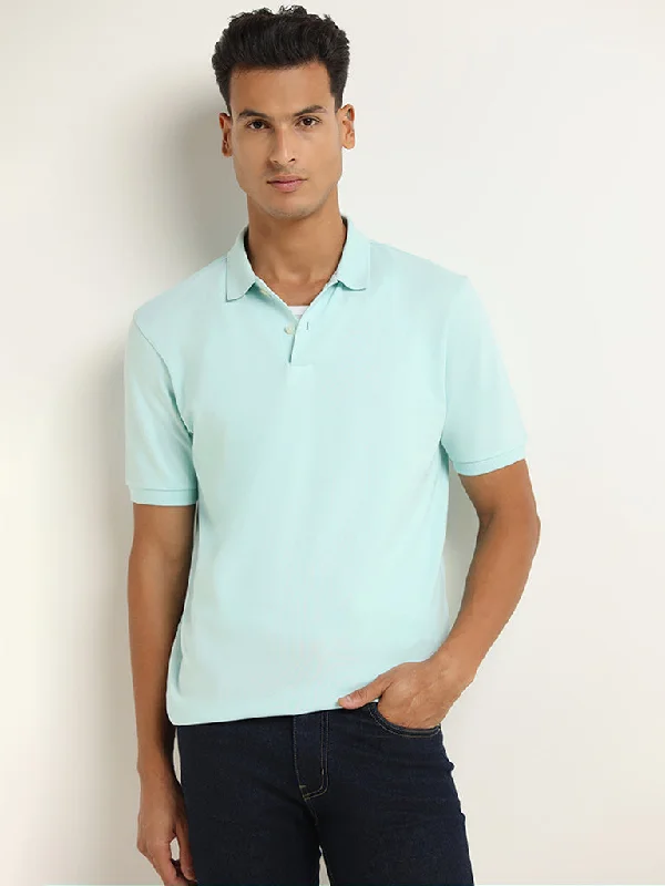 WES Casuals Aqua Cotton Blend Relaxed-Fit Polo T-Shirt Modern Men's  Modern Men's 