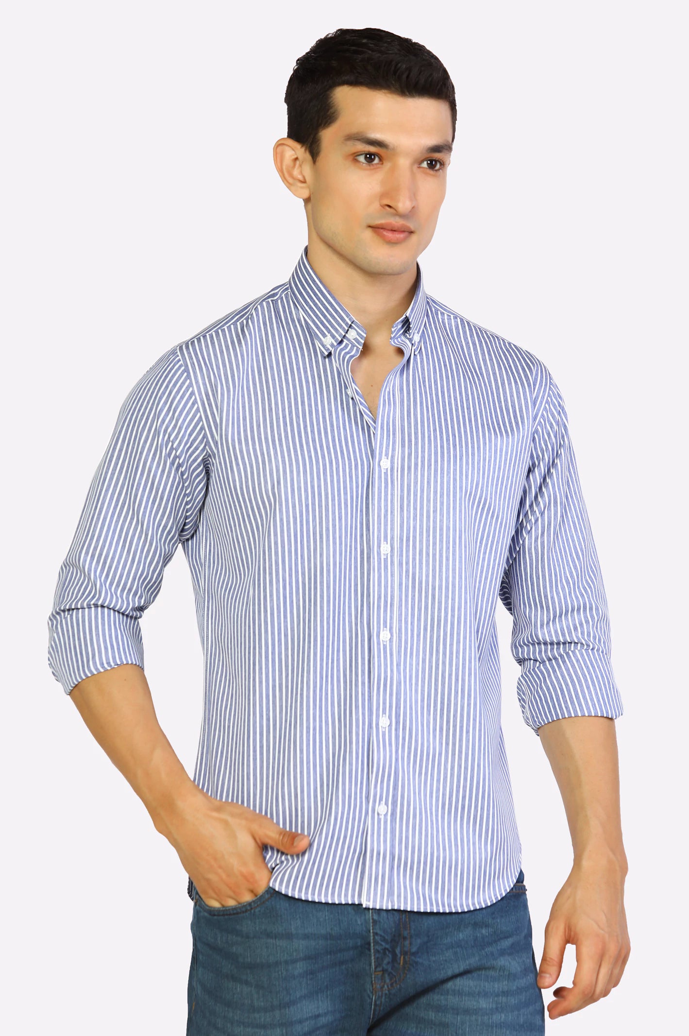Blue Pinstripe Casual Shirt Classic Men's Pin Classic Men's Pin