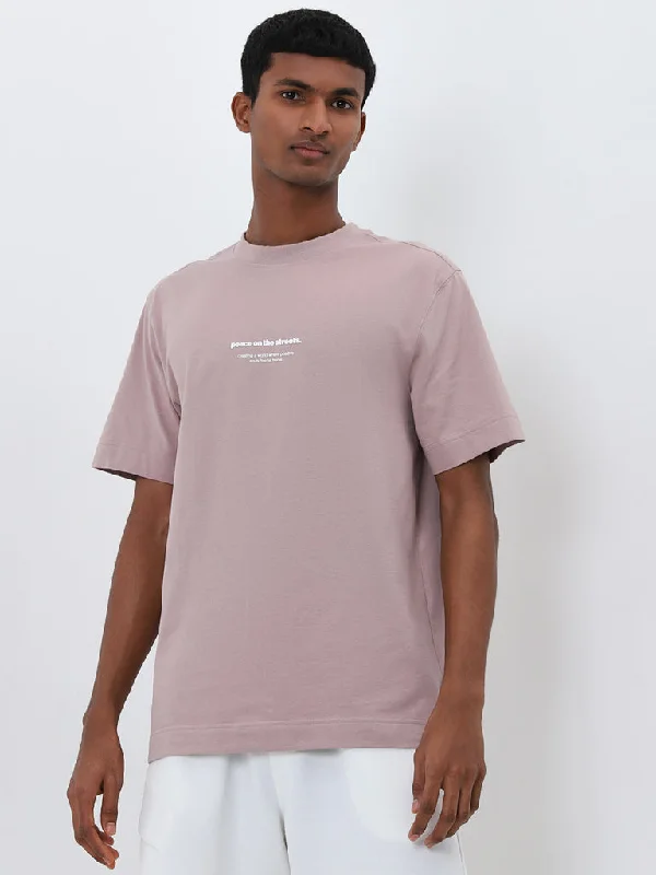 Studiofit Dusty Pink Printed Relaxed-Fit Cotton T-Shirt Traditional Men's Wool Traditional Men's Wool