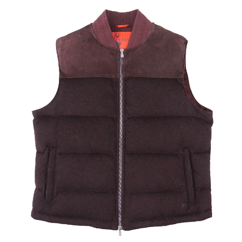 Isaia Cashmere and Suede Puffer Vest Polished Men's Silk Polished Men's Silk