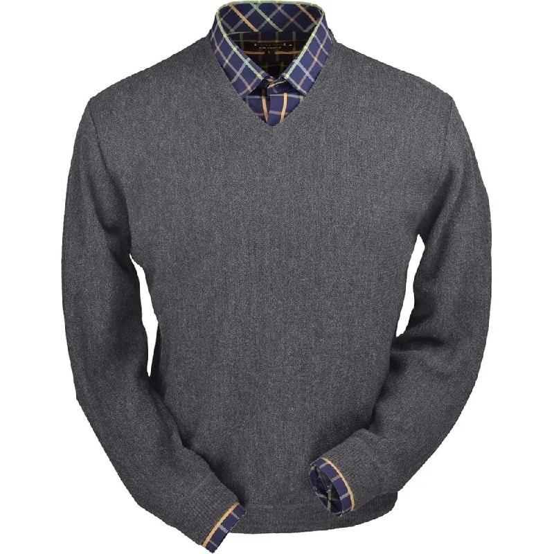 Baby Alpaca 'Links Stitch' V-Neck Sweater in Medium Grey Heather by Peru Unlimited Stylish Men's Neon Stylish Men's Neon