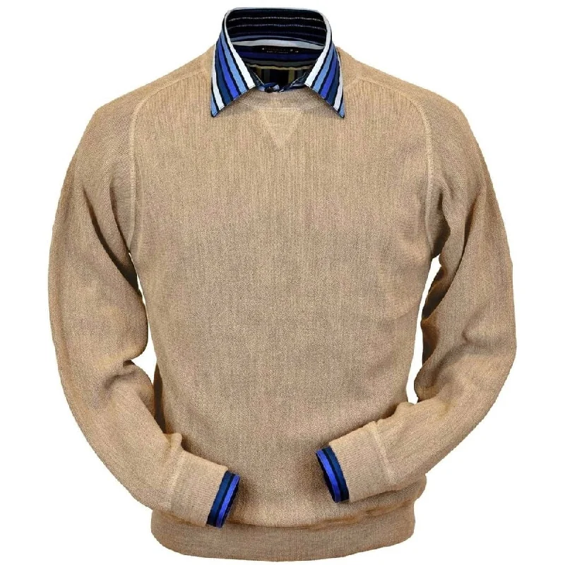 Baby Alpaca 'Links Stitch' Sweatshirt-Style Crew Neck Sweater in Beige Heather by Peru Unlimited British Gentleman Style British Gentleman Style