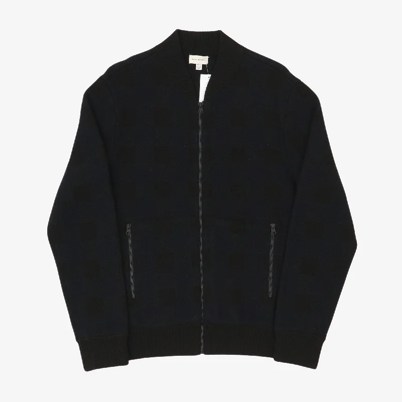 Buffalo Check Full Zip Knit Jacket Minimalist Men's Casual  Minimalist Men's Casual 