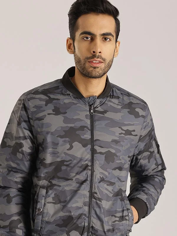 Men Printed Full Sleeve Bomber Jacket Tailored Tailored