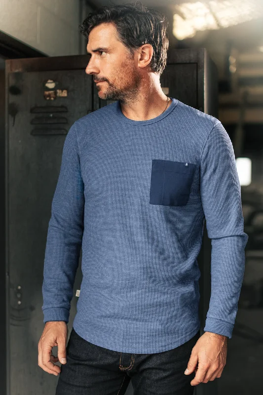 &SONS Glen Pocket Waffle Crew Sky Blue Marl British Gentleman Style British Gentleman Style &SONS Glen Pocket Waffle Crew Sky Blue Marl British Gentleman Style British Gentleman Style
