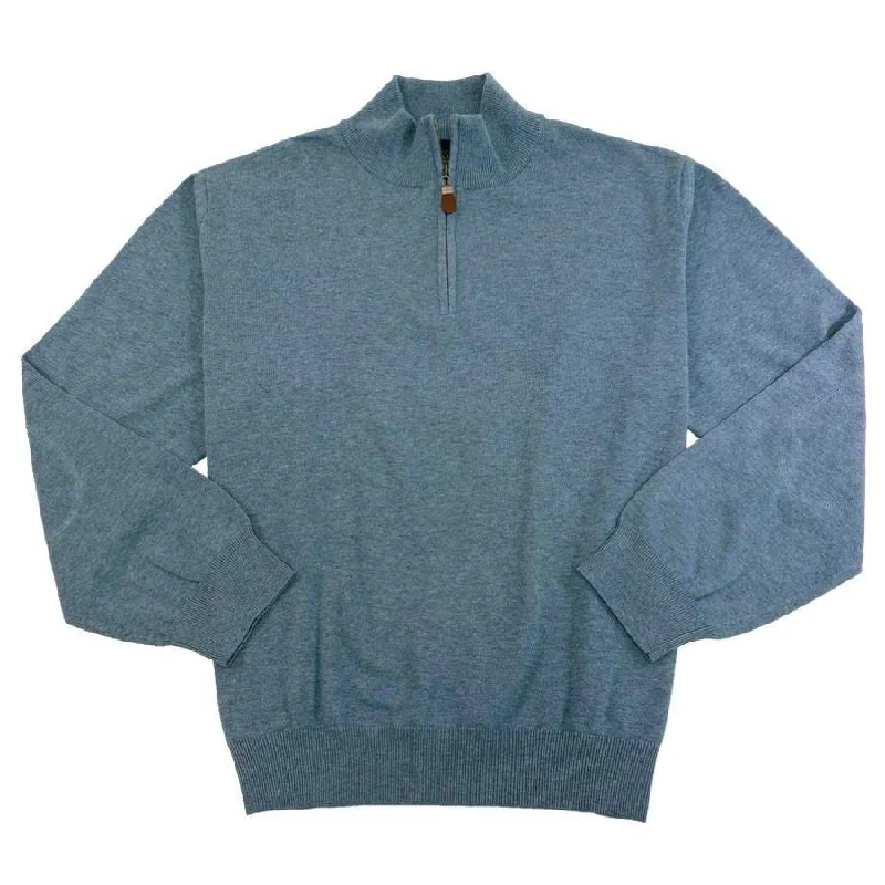 Cotton and Silk Blend Quarter-Zip Mock Neck Elbow Patch Sweater in Blue (Size X-Large) by Viyella Practical Men's Multi Practical Men's Multi