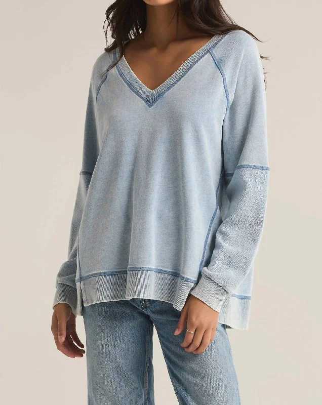 Easy V Knit Denim Sweatshirt Casual Men's Loose